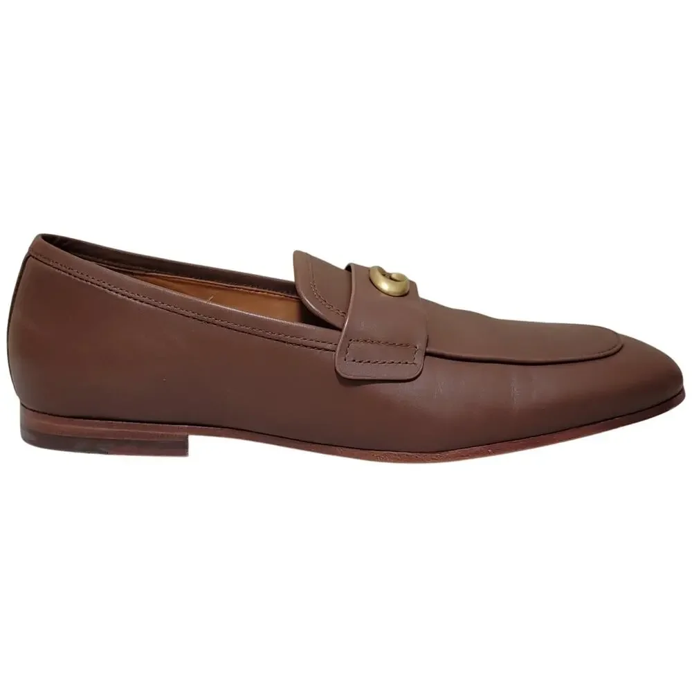 Coach Men Sculpt C Leather Slip On Penny Loafers Size US 9D Saddle Brown